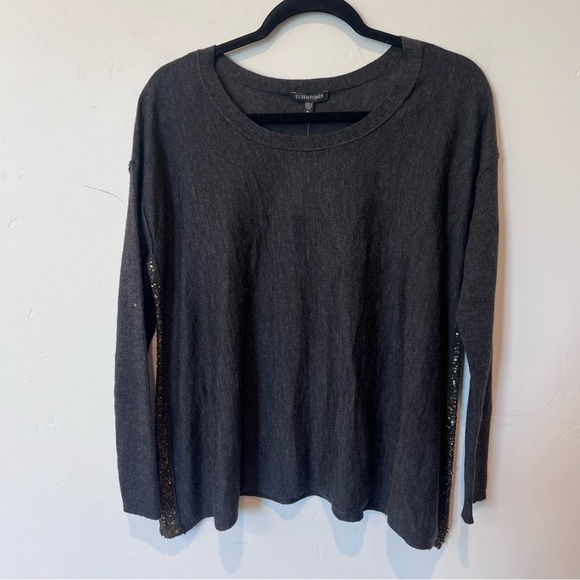 Eileen Fisher Sweaters - Eileen Fisher NWT 100% Merino Wool Gray Long Sleeve Top Size Medium Sequin
